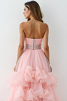 Load image into Gallery viewer, Blush Pink Strapless Long Prom Dress with Ruffles