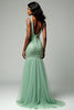 Load image into Gallery viewer, Dusty Sage Mermaid Tulle V-Neck Long Prom Dress