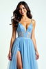 Load image into Gallery viewer, A Line Light Blue Spaghetti Straps Long Prom Dress with Slit