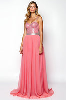 Load image into Gallery viewer, A Line Watermelon Chiffon Backless Long Prom Dress