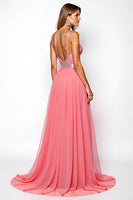 Load image into Gallery viewer, A Line Watermelon Chiffon Backless Long Prom Dress