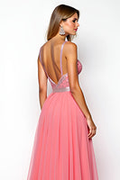 Load image into Gallery viewer, A Line Watermelon Chiffon Backless Long Prom Dress