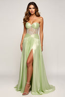 Load image into Gallery viewer, Sage Sweetheart A Line Long Prom Dress with Slit