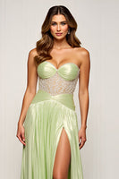 Load image into Gallery viewer, Sage Sweetheart A Line Long Prom Dress with Slit