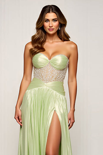 Sage Sweetheart A Line Long Prom Dress with Slit