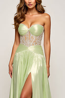 Load image into Gallery viewer, Sage Sweetheart A Line Long Prom Dress with Slit