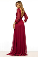 Load image into Gallery viewer, Burgundy Backless A Line Long Mother of the Bride Dress with Half Sleeves