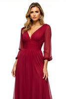 Load image into Gallery viewer, Burgundy Backless A Line Long Mother of the Bride Dress with Half Sleeves