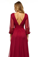 Load image into Gallery viewer, Burgundy Backless A Line Long Mother of the Bride Dress with Half Sleeves