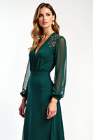 Load image into Gallery viewer, V-Neck Pine Floral Long Sleeves Mother of the Bride Dress with Slit
