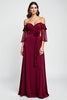 Load image into Gallery viewer, Off the Shoulder Burgundy Floral Mother of the Bride Dress