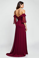 Load image into Gallery viewer, Off the Shoulder Burgundy Floral Mother of the Bride Dress