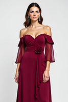 Load image into Gallery viewer, Off the Shoulder Burgundy Floral Mother of the Bride Dress