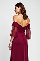 Load image into Gallery viewer, Off the Shoulder Burgundy Floral Mother of the Bride Dress