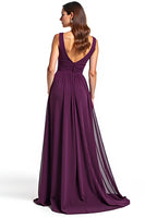 Load image into Gallery viewer, A Line Ruhced Purple Backless Long Mother of the Bride Dress