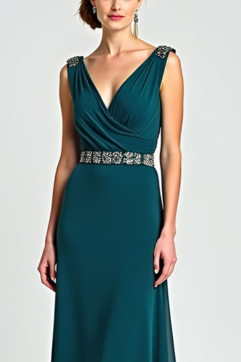 Peacock Chiffon A Line Long Mother of the Bride Dress