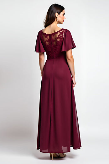 Burgundy A Line Scoop Neck Long Mother of the Bride Dress with Appliques