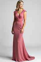 Load image into Gallery viewer, Desert Rose Mermaid V-Neck Long Ruched Mother of the Bride Dress