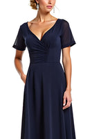 Load image into Gallery viewer, Navy V-Neck Long Chiffon Mother of the Bride Dress