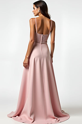 Spaghetti Straps Dusty Rose A Line Long Prom Dress
