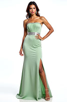 Load image into Gallery viewer, Mermaid Dusty Sage Strapless Long Prom Dress with Slit