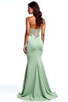 Load image into Gallery viewer, Mermaid Dusty Sage Strapless Long Prom Dress with Slit