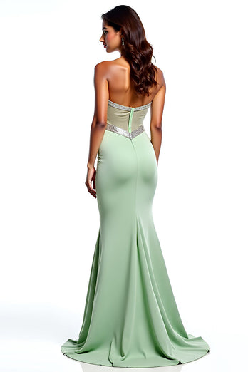 Mermaid Dusty Sage Strapless Long Prom Dress with Slit