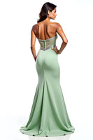 Load image into Gallery viewer, Mermaid Dusty Sage Strapless Long Prom Dress with Slit
