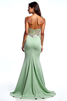 Load image into Gallery viewer, Mermaid Dusty Sage Strapless Long Prom Dress with Slit