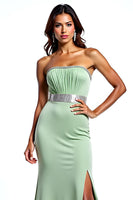 Load image into Gallery viewer, Mermaid Dusty Sage Strapless Long Prom Dress with Slit