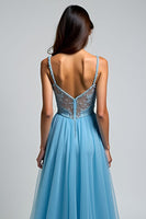 Load image into Gallery viewer, A Line Light Blue Chiffon Long Prom Dress with Slit