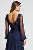 Load image into Gallery viewer, Navy A Line V-Neck Long Sleeves Mother of the Bride Dress with Slit