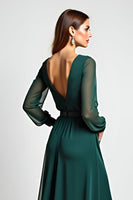 Load image into Gallery viewer, Pine Sheath Round Neck Embroideried Mother of the Bride Dress with Long Sleeves