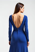 Load image into Gallery viewer, Royal Blue Long Sleeves Satin Long Mother of the Bride Dress with Flowers