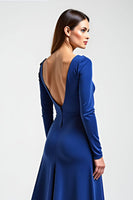 Load image into Gallery viewer, Royal Blue Long Sleeves Satin Long Mother of the Bride Dress with Flowers
