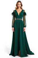 Load image into Gallery viewer, Pine A Line V-Neck Long Mother of the Bride Dress with Feather