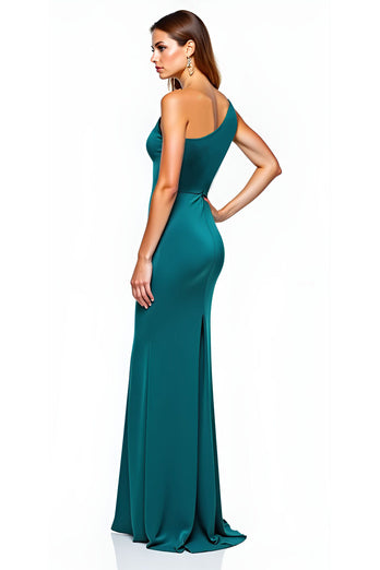 Peacock One Shoulder Bow Long Prom Dress