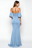 Load image into Gallery viewer, Dusty Blue Sheath Off the Shoulder Ruffled Long Prom Dress