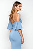 Load image into Gallery viewer, Dusty Blue Sheath Off the Shoulder Ruffled Long Prom Dress