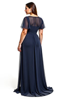Load image into Gallery viewer, A Line Navy Boat Neck Keyhole Long Mother of the Bride Dress with Beading