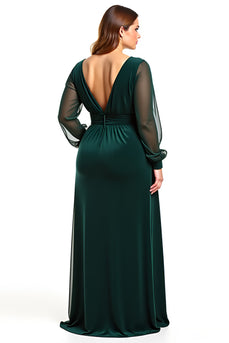 Pine A Line V-Neck Long Sleeves Mother of the Bride Dress with Slit