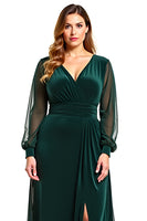 Load image into Gallery viewer, Pine A Line V-Neck Long Sleeves Mother of the Bride Dress with Slit
