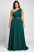 Load image into Gallery viewer, Dark Green A Line One Shoulder Backless Long Mother of the Bride Dress