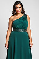 Load image into Gallery viewer, Dark Green A Line One Shoulder Backless Long Mother of the Bride Dress