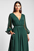 Load image into Gallery viewer, Dark Green A Line V-Neck Long Sleeve Mother of the Bride Dress With Slit