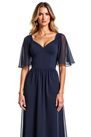 Load image into Gallery viewer, Navy A Line V-Neck Chiffon Long Mother of the Bride Dress