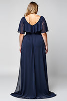 Load image into Gallery viewer, Navy A Line Maxi Chiffon Long Mother of the Bride Dress