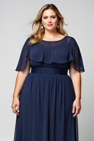 Load image into Gallery viewer, Navy A Line Maxi Chiffon Long Mother of the Bride Dress