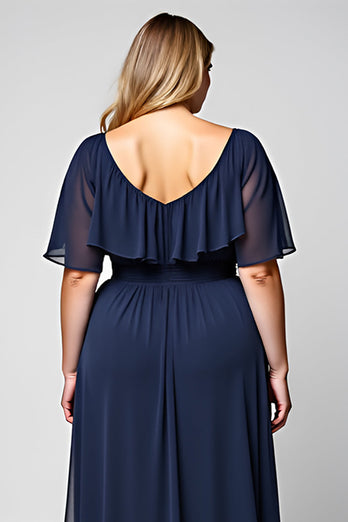 Navy A Line Maxi Chiffon Long Mother of the Bride Dress