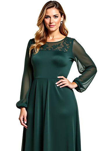 Pine A Line Long Sleeves Backless Mother of the Bride Dress with Lace